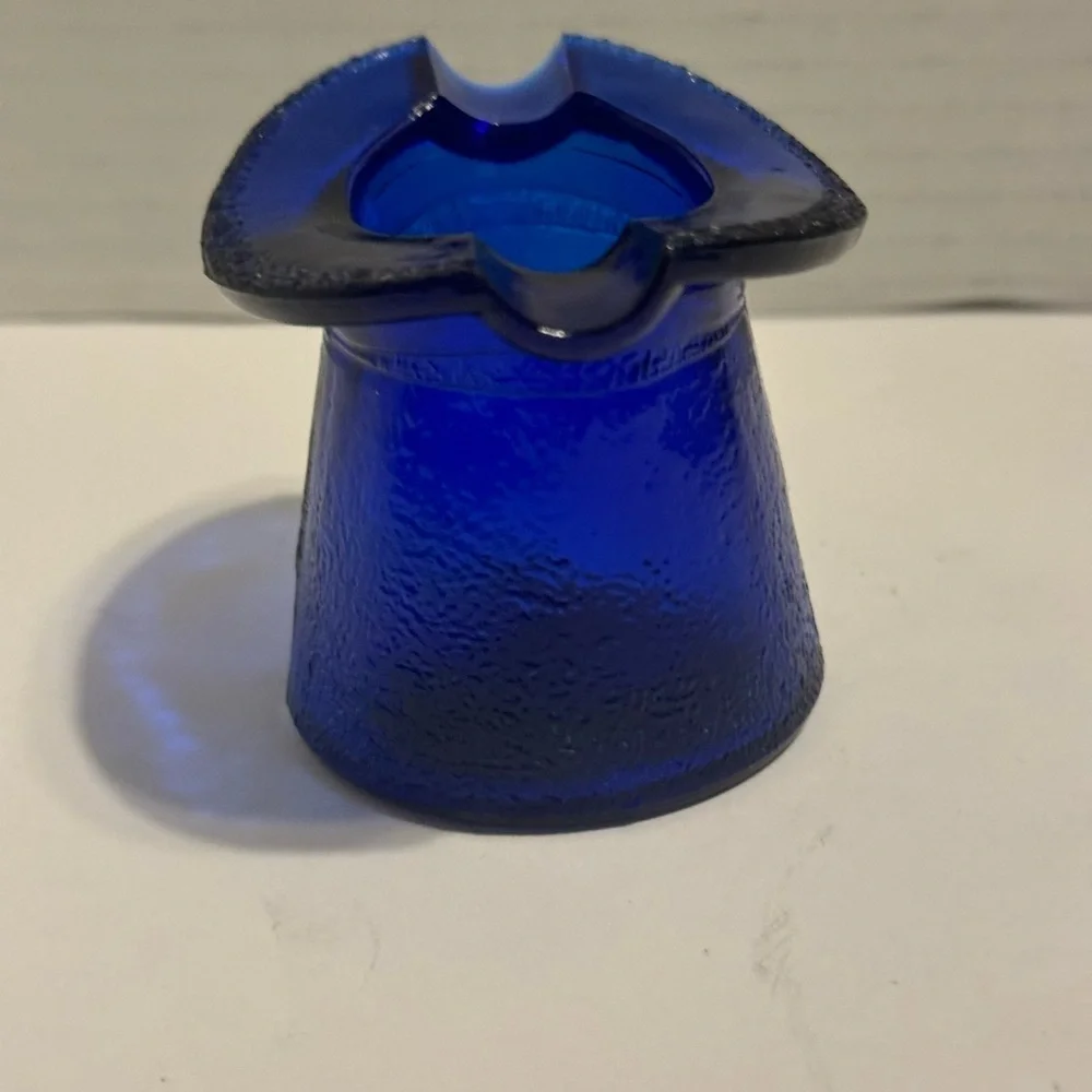 Vintage Cobalt Blue Top Hat Ash Tray/Match Stick Holder